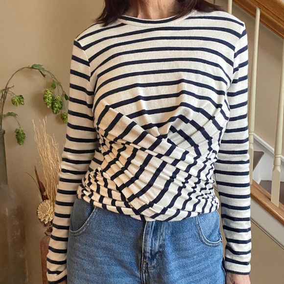 Joe's Jeans Collection Twist Wrap Striped Blouse Navy / Cream Size Small - Picture 5 of 12